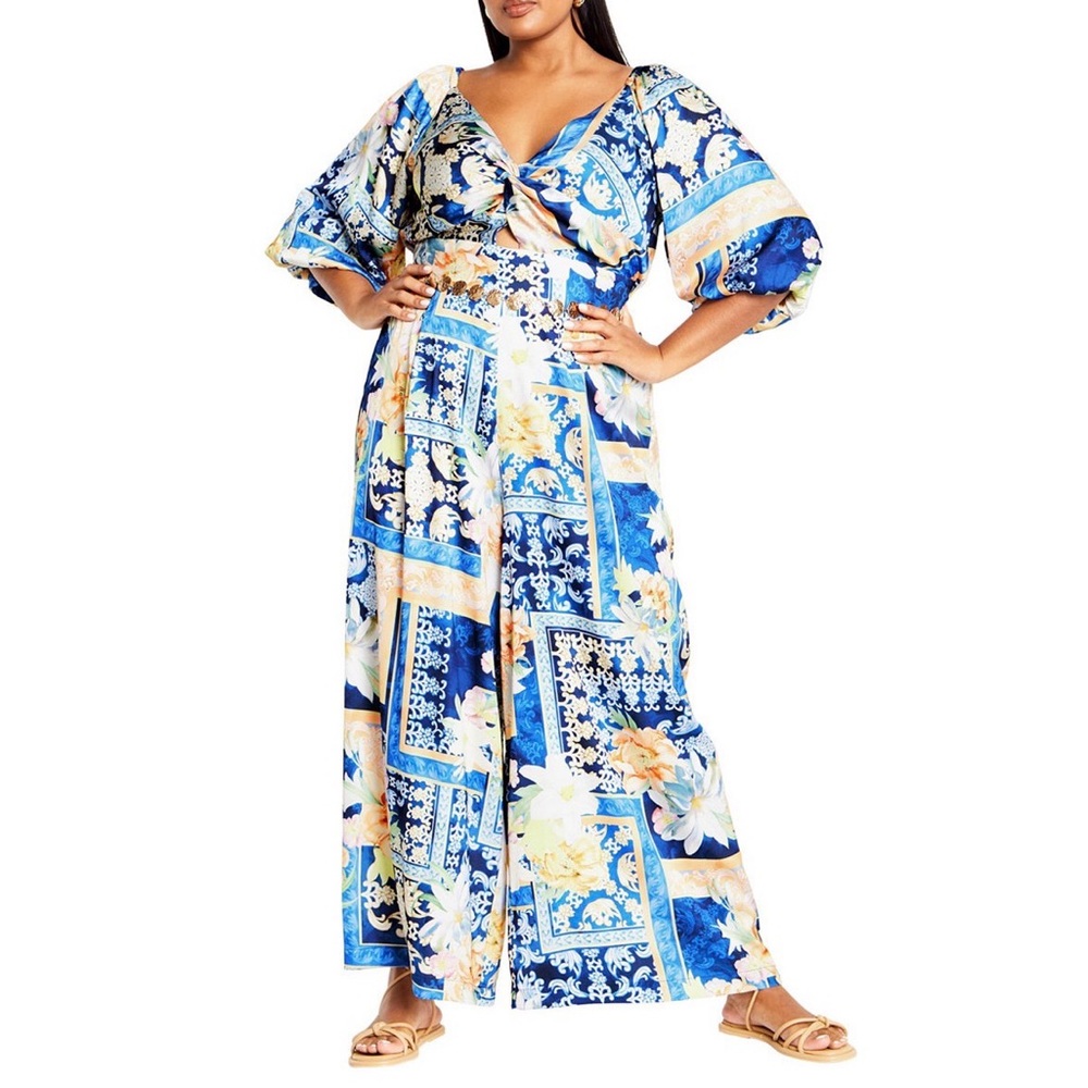 Floral Patchwork Jump Suit - Blue and Orange